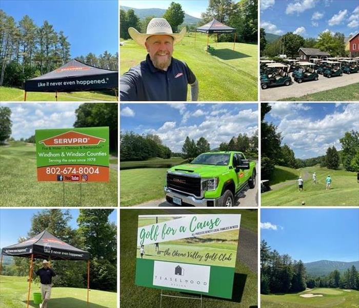 Collage of photos taken at golf course during the event.