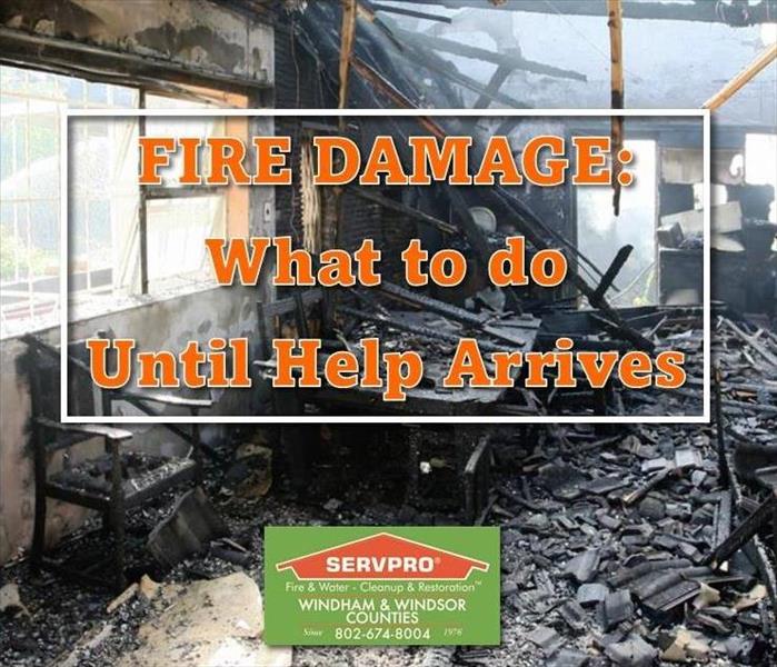 Image of fire damage building with SERVPRO logo and text.